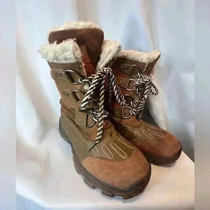 Pajar Alina Cognac Faux Fur Brown Leather Winter Boots Womens Sz US 7- 7.5 EU 38